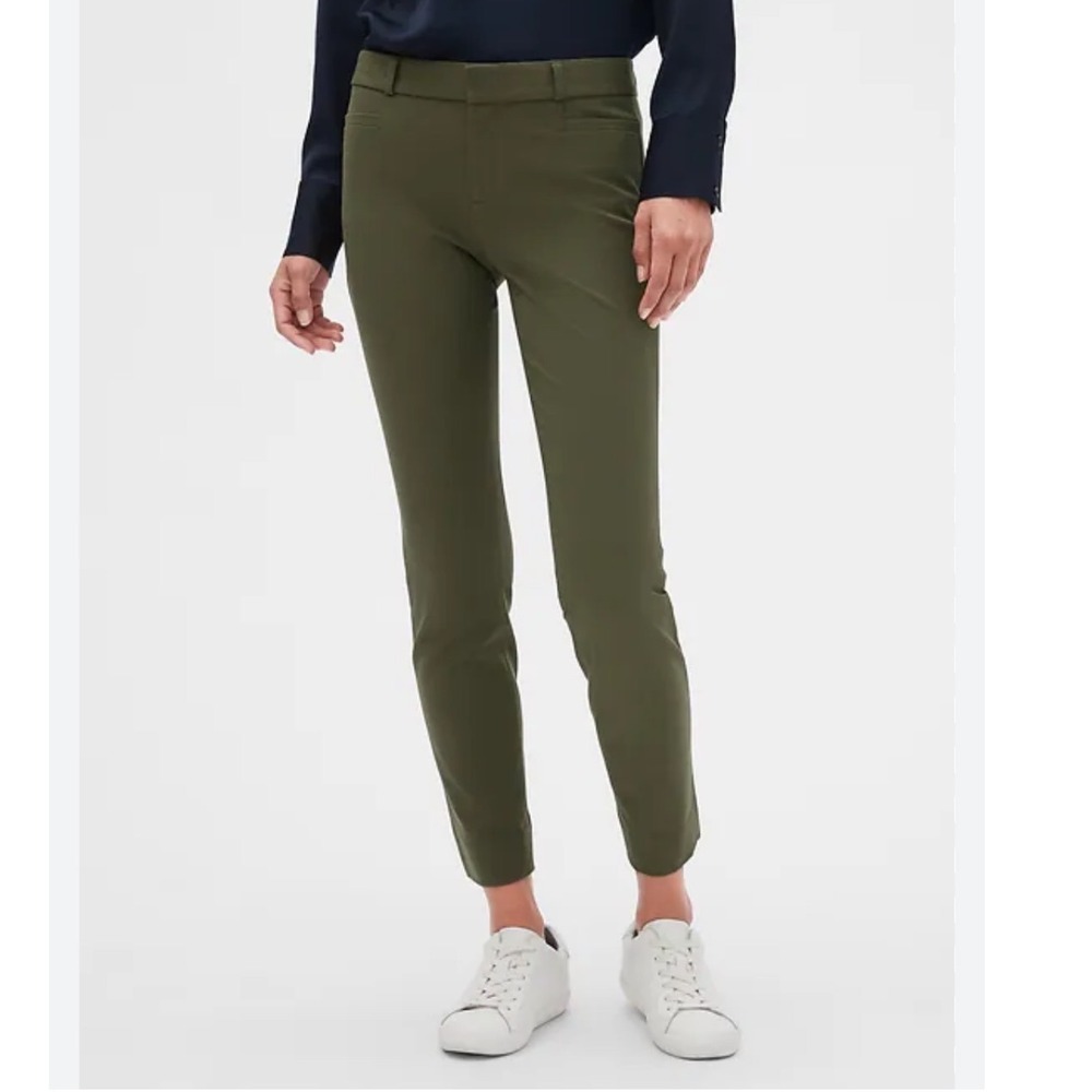 Banana Republic Sloan Pants Women Olive Green Slim Fit Cropped Trousers Tailored